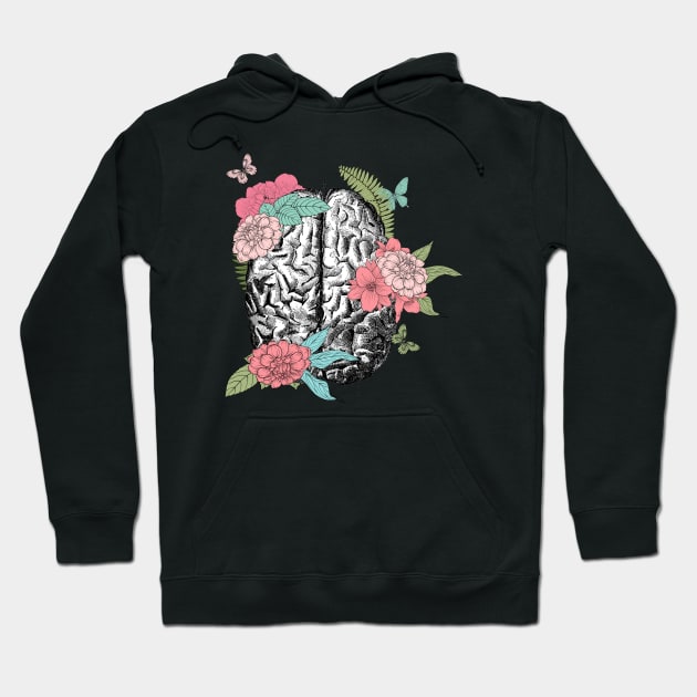 Floral anatomical brain Hoodie by Dr.Bear